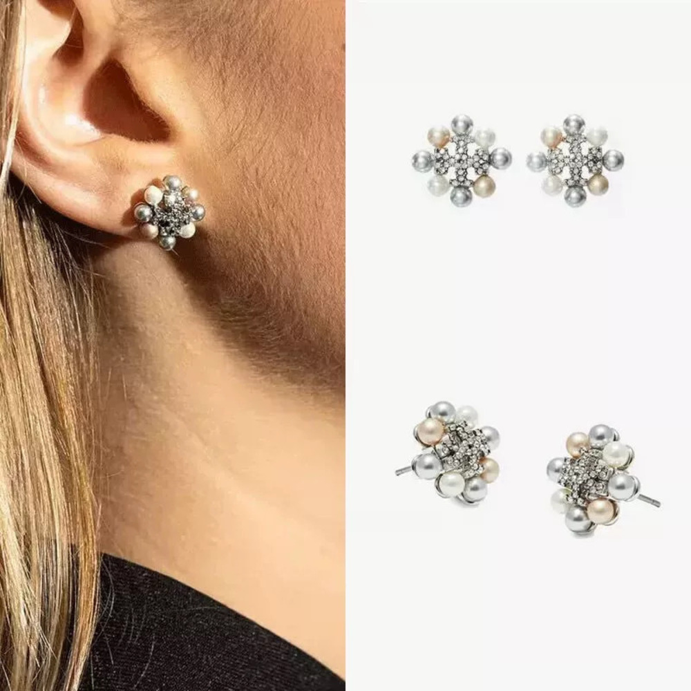 Tory Burch Crystal Pearl Letter Earrings Metal